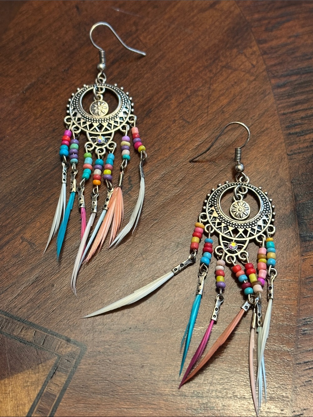 Fashion Jewelry Multicolor Beaded Feather Drop Earrings
